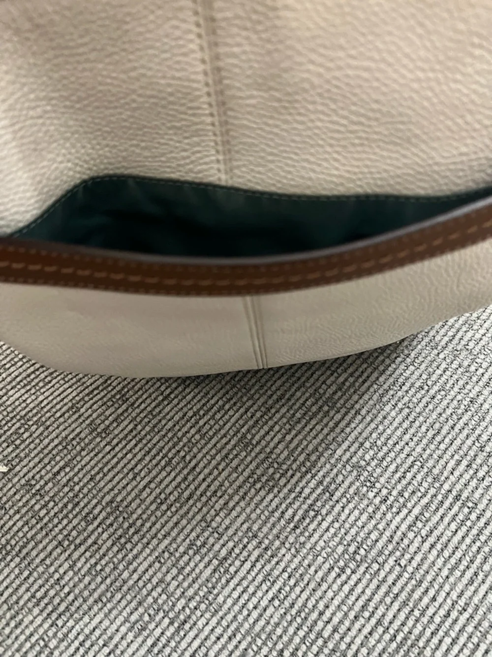 Coach Cream Leather Shoulder Tote with Brown Trim - Picture 10 of 12